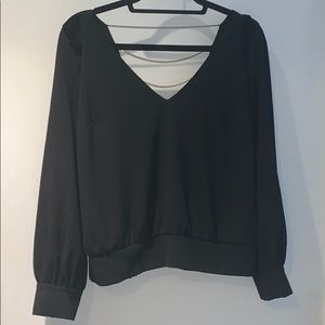 Bebe Chiffon Open Chained Detail Back Blouse